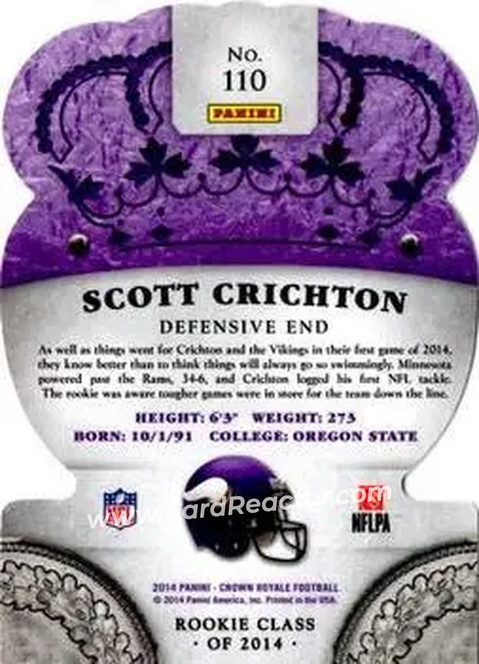 2014 Panini Crown Royale #110 - Scott Crichton - Minnesota Vikings - Back