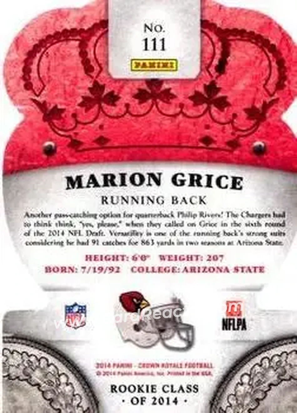 2014 Panini Crown Royale #111 - Marion Grice - Arizona Cardinals - Back
