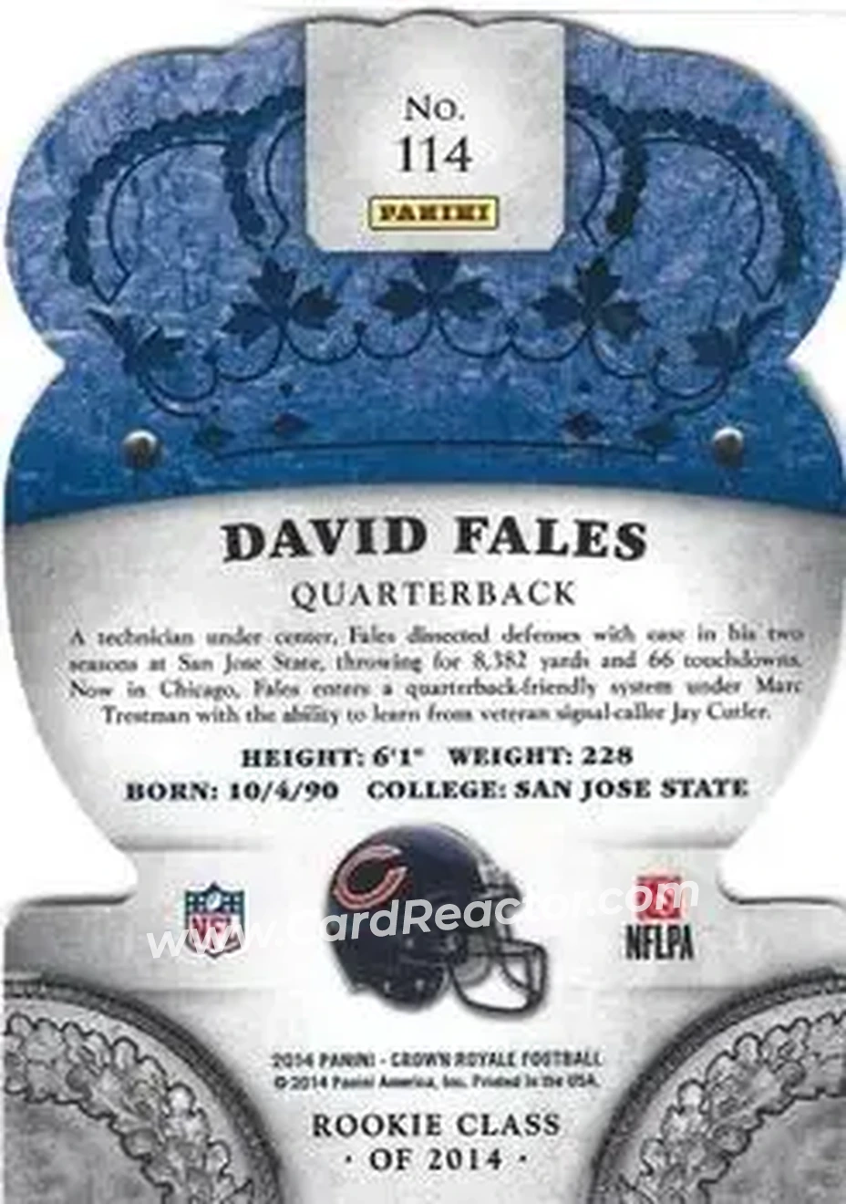 2014 Panini Crown Royale #114 - David Fales - Chicago Bears - Back