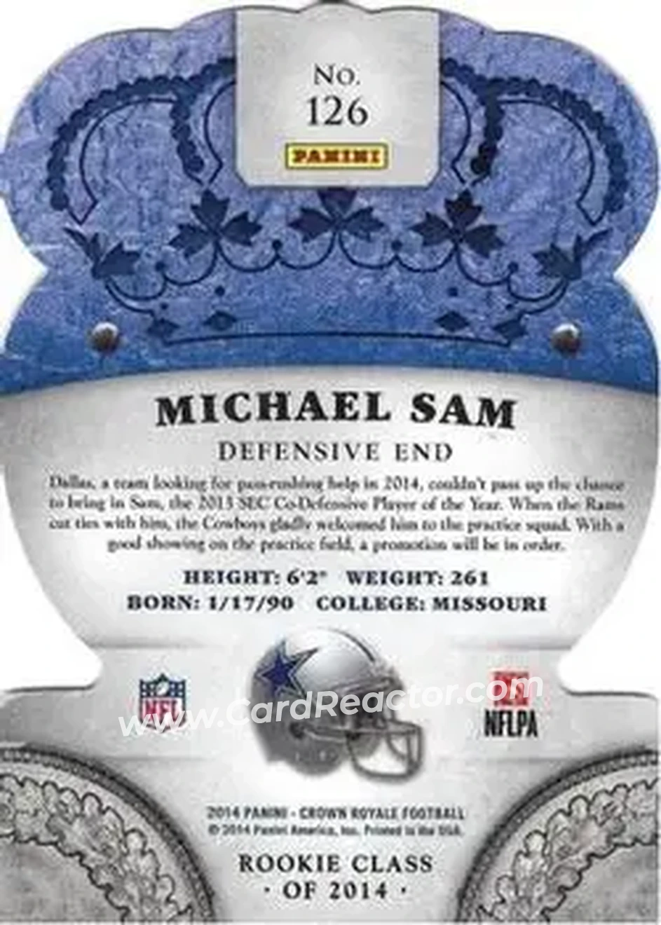 2014 Panini Crown Royale #126 - Michael Sam - Dallas Cowboys - Back