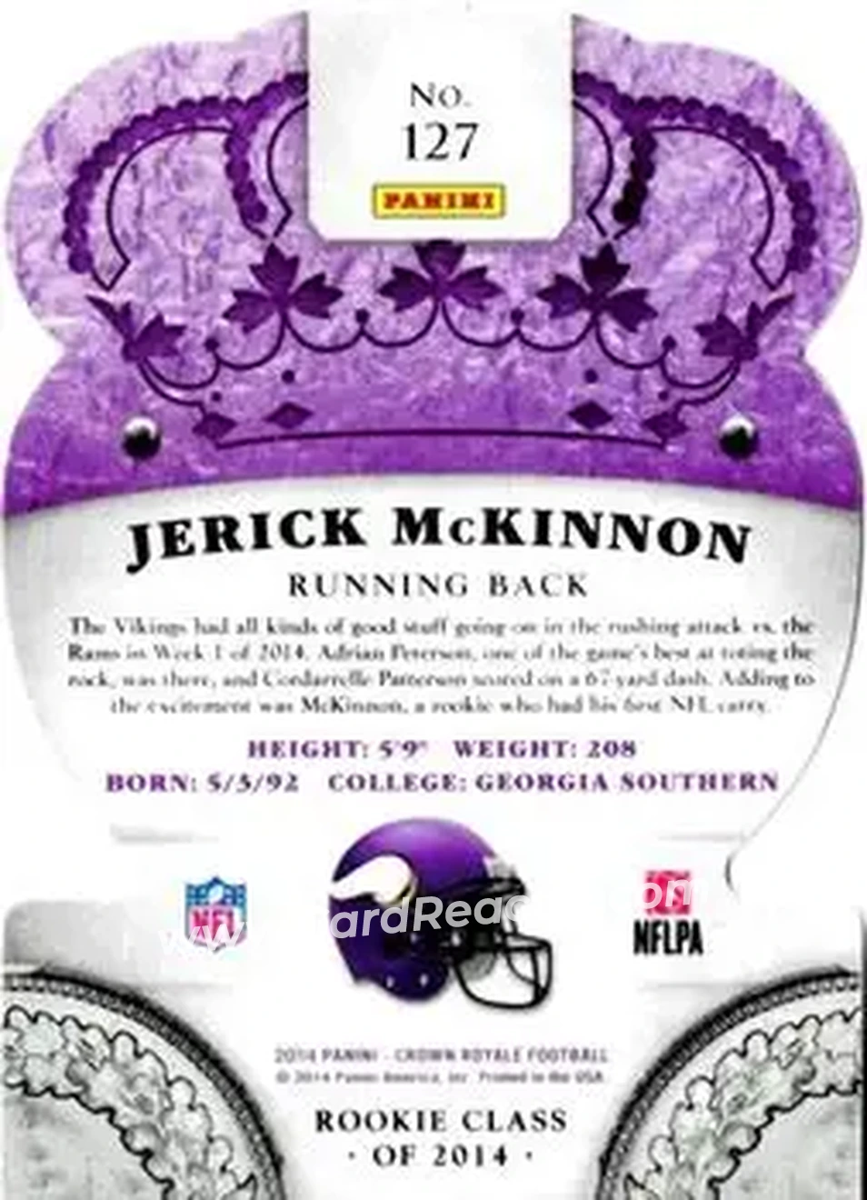 2014 Panini Crown Royale #127 - Jerick McKinnon - Minnesota Vikings - Back
