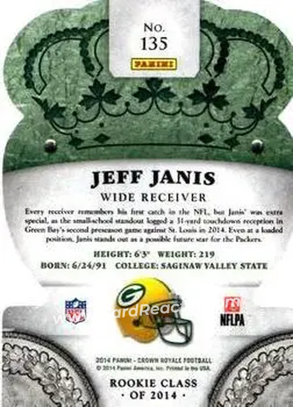 2014 Panini Crown Royale #135 - Jeff Janis - Green Bay Packers - Back