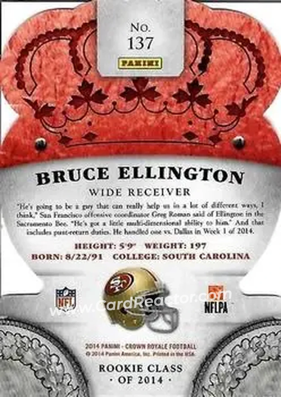 2014 Panini Crown Royale #137 - Bruce Ellington - San Francisco 49ers - Back