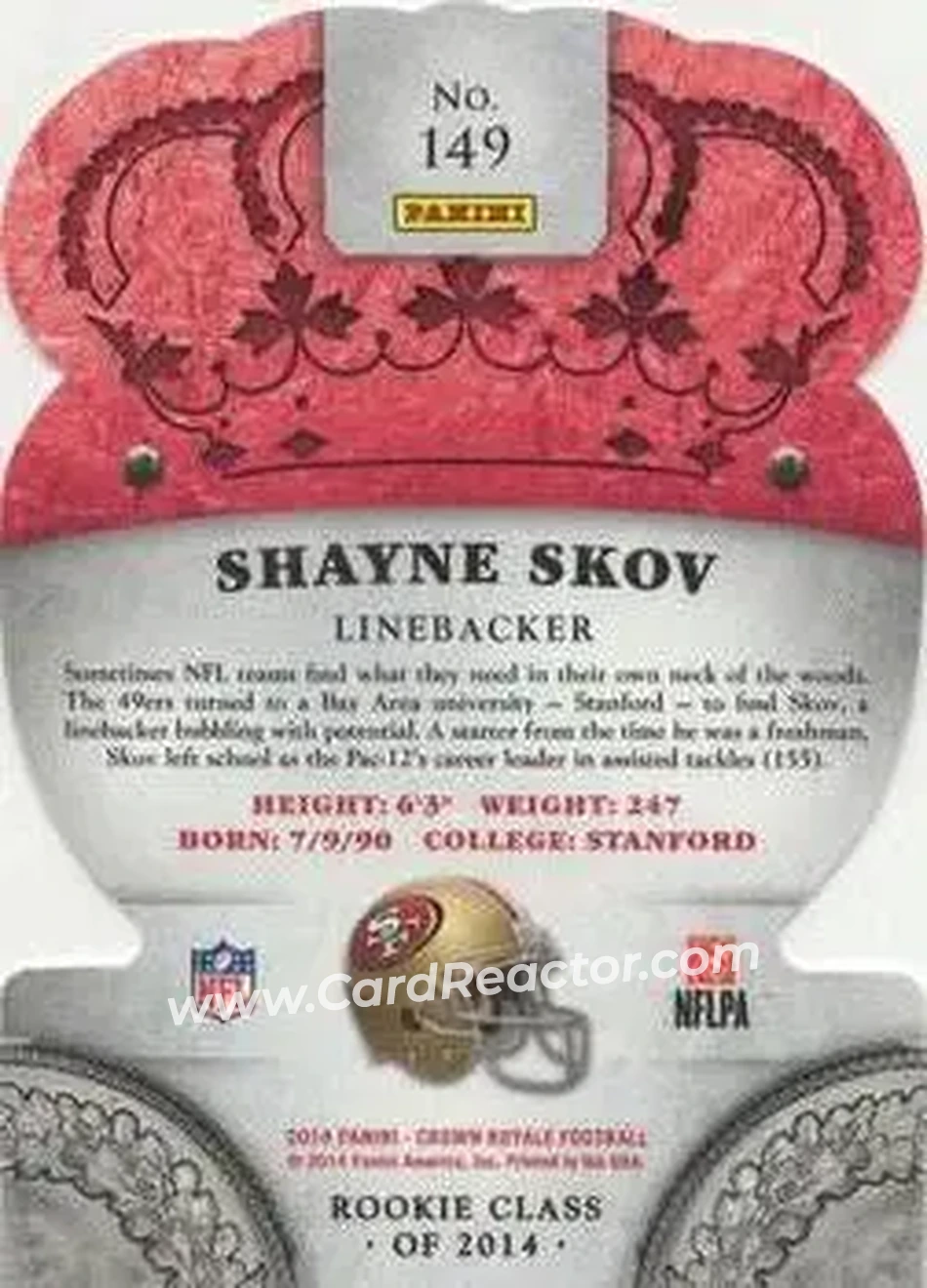 2014 Panini Crown Royale #149 - Shayne Skov - San Francisco 49ers - Back
