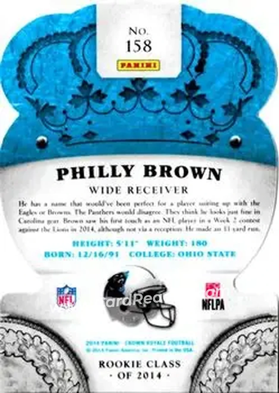 2014 Panini Crown Royale #158 - Philly Brown - Carolina Panthers - Back