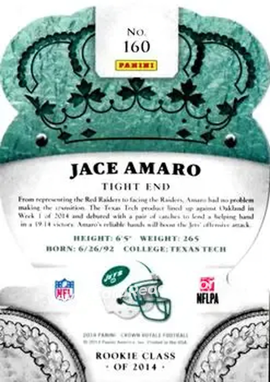 2014 Panini Crown Royale #160 - Jace Amaro - New York Jets - Back