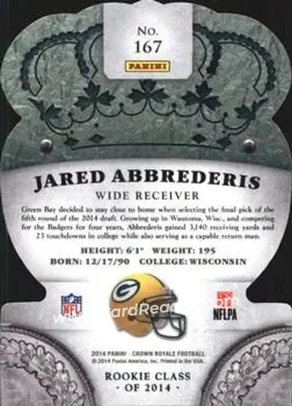2014 Panini Crown Royale #167 - Jared Abbrederis - Green Bay Packers - Back