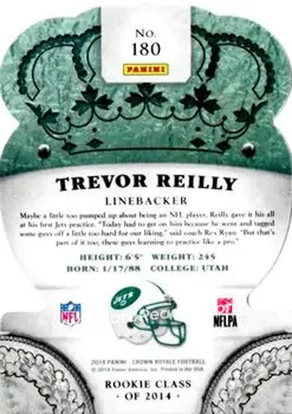 2014 Panini Crown Royale #180 - Trevor Reilly - New York Jets - Back