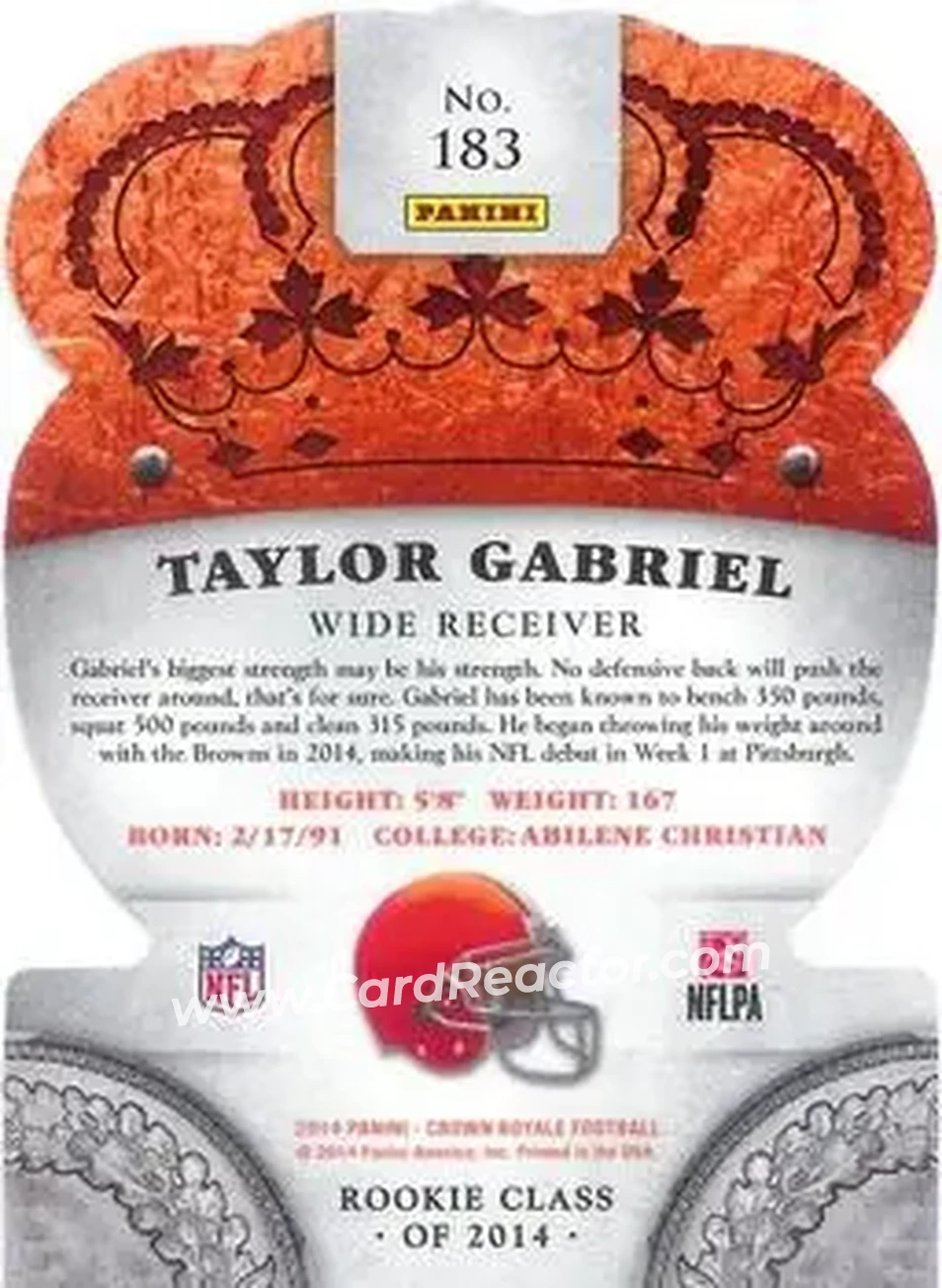 2014 Panini Crown Royale #183 - Taylor Gabriel - Cleveland Browns - Back