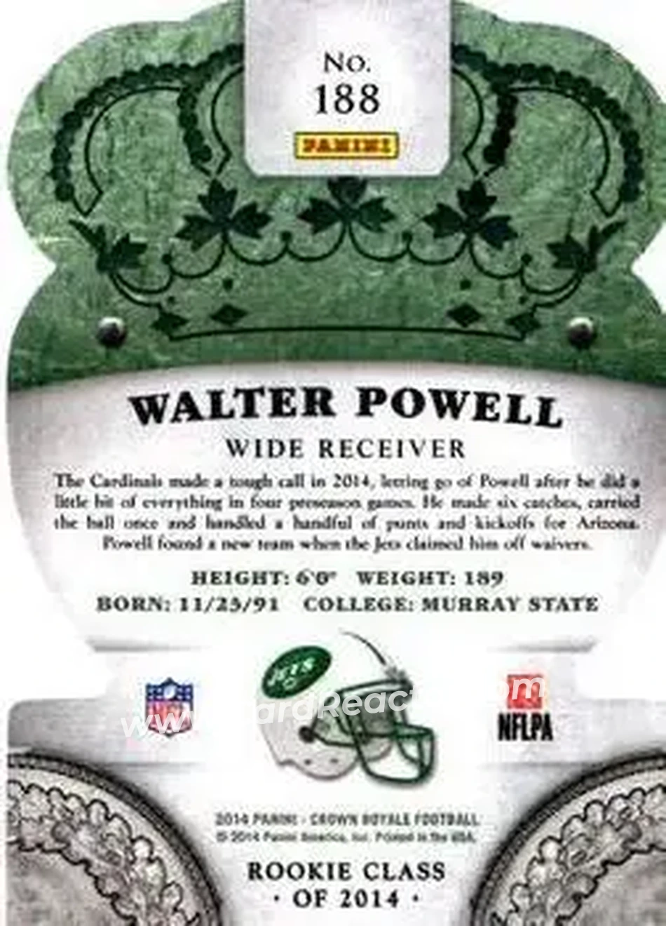 2014 Panini Crown Royale #188 - Walter Powell - New York Jets - Back