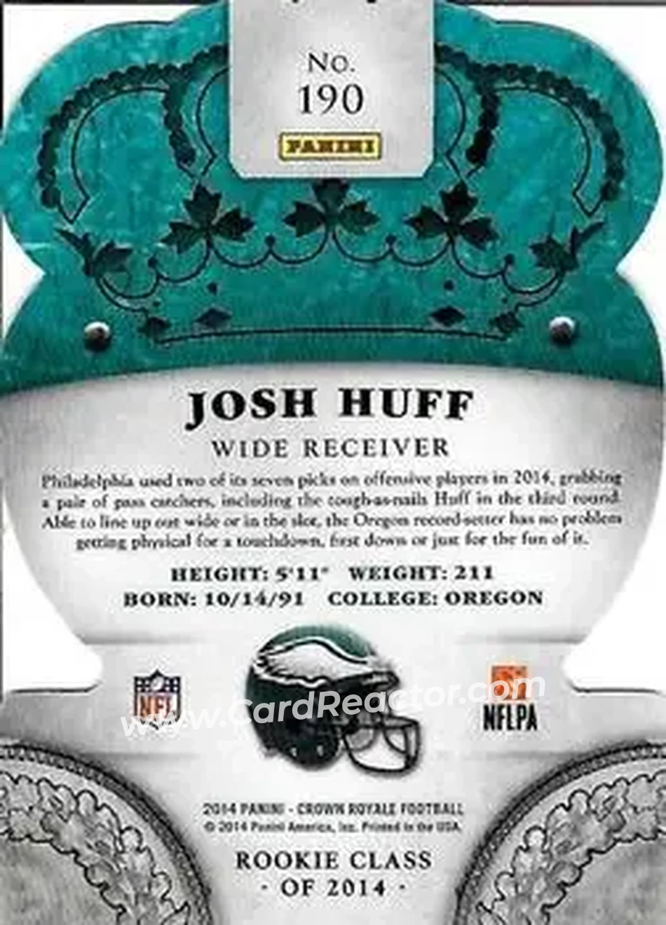 2014 Panini Crown Royale #190 - Josh Huff - Philadelphia Eagles - Back