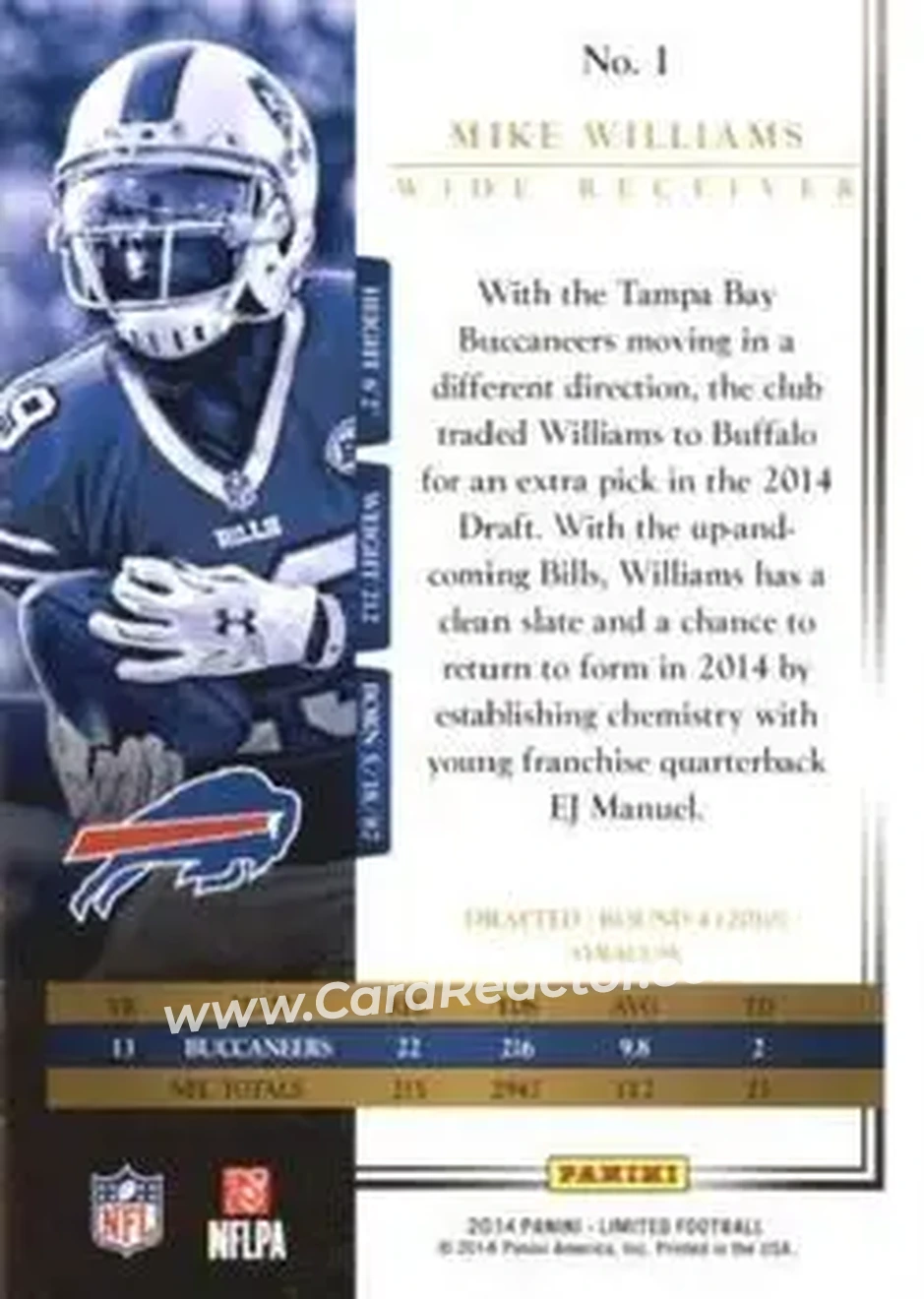 2014 Panini Limited #1 - Mike Williams - Buffalo Bills - Back