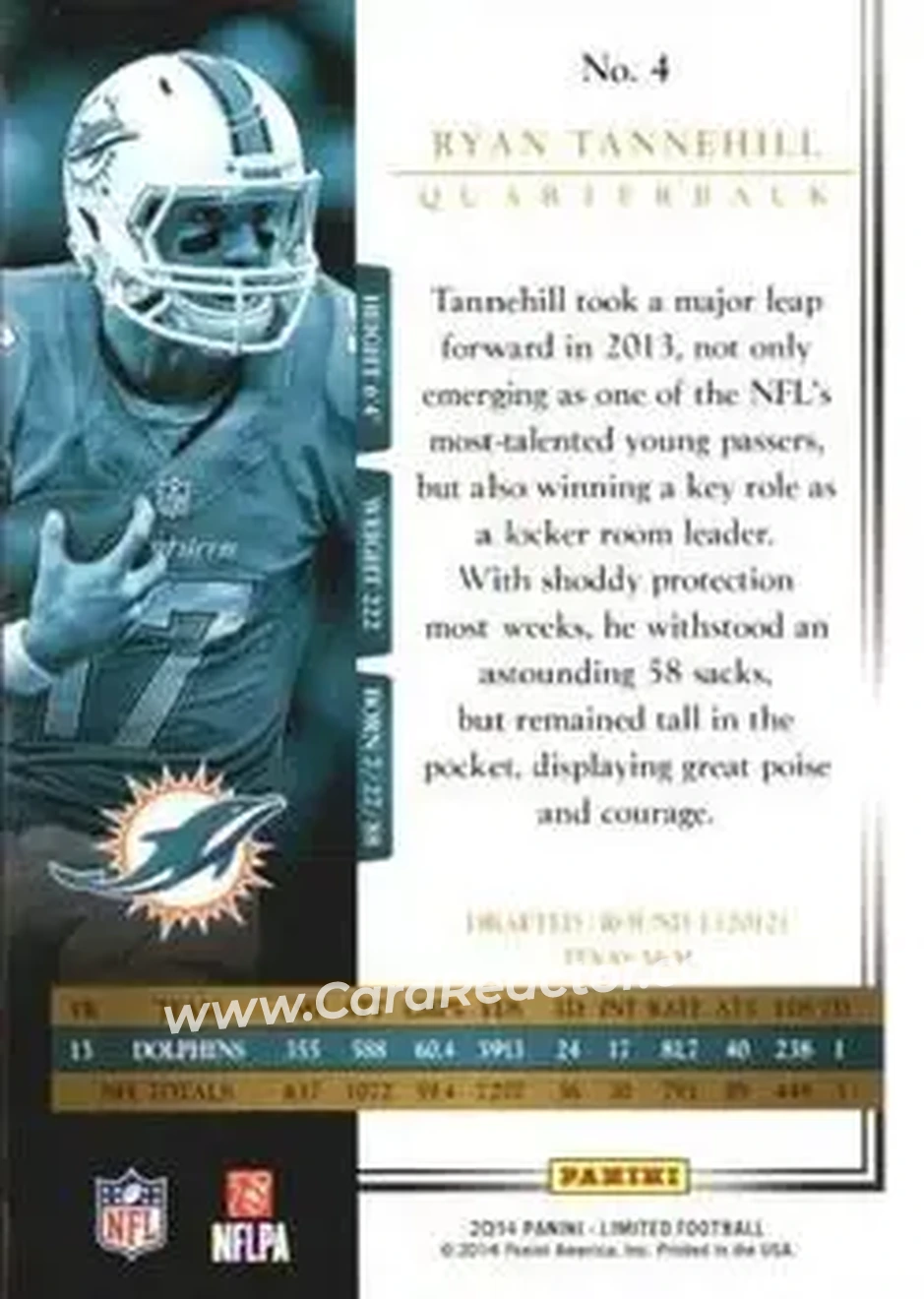 2014 Panini Limited #4 - Ryan Tannehill - Miami Dolphins - Back
