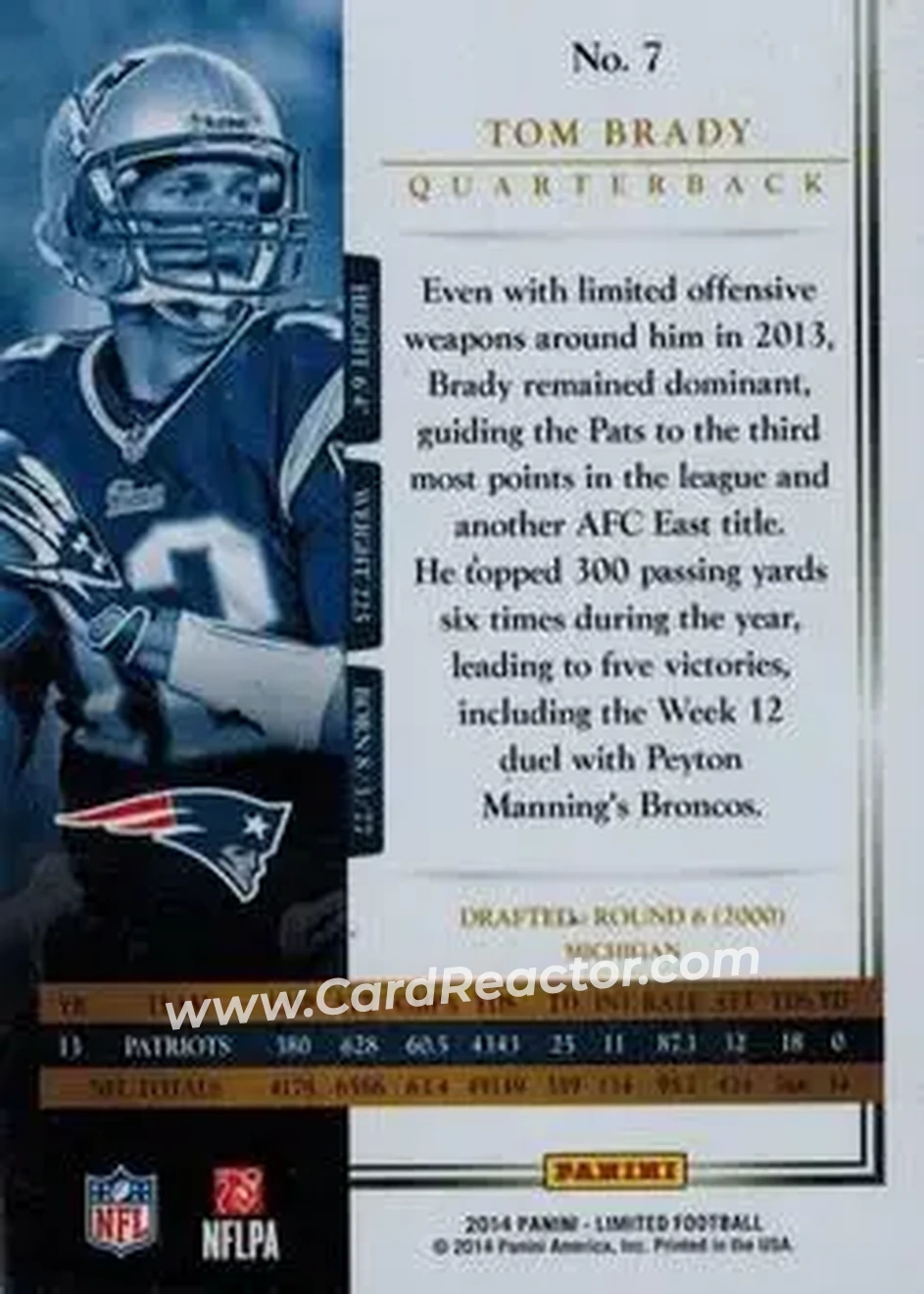 2014 Panini Limited #7 - Tom Brady - New England Patriots - Back