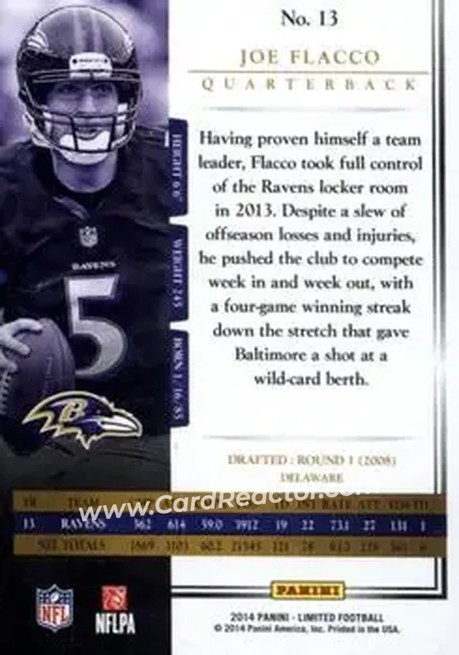 2014 Panini Limited #13 - Joe Flacco - Baltimore Ravens - Back