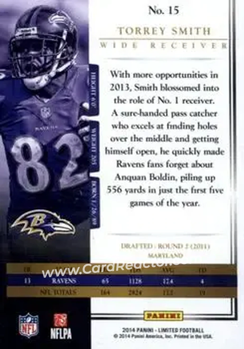 2014 Panini Limited #15 - Torrey Smith - Baltimore Ravens - Back