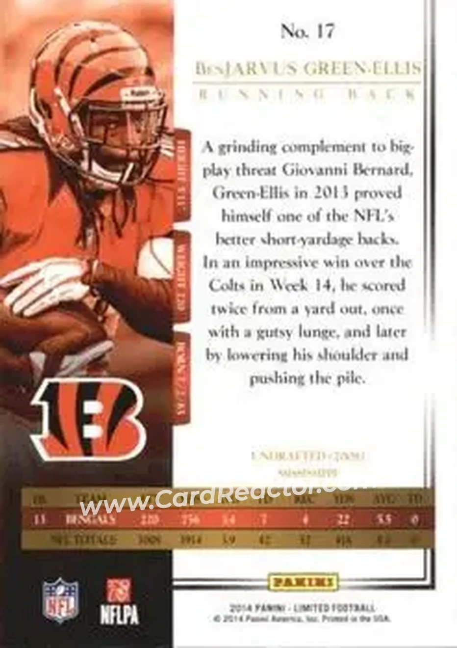 2014 Panini Limited #17 - BenJarvus Green-Ellis - Cincinnati Bengals - Back