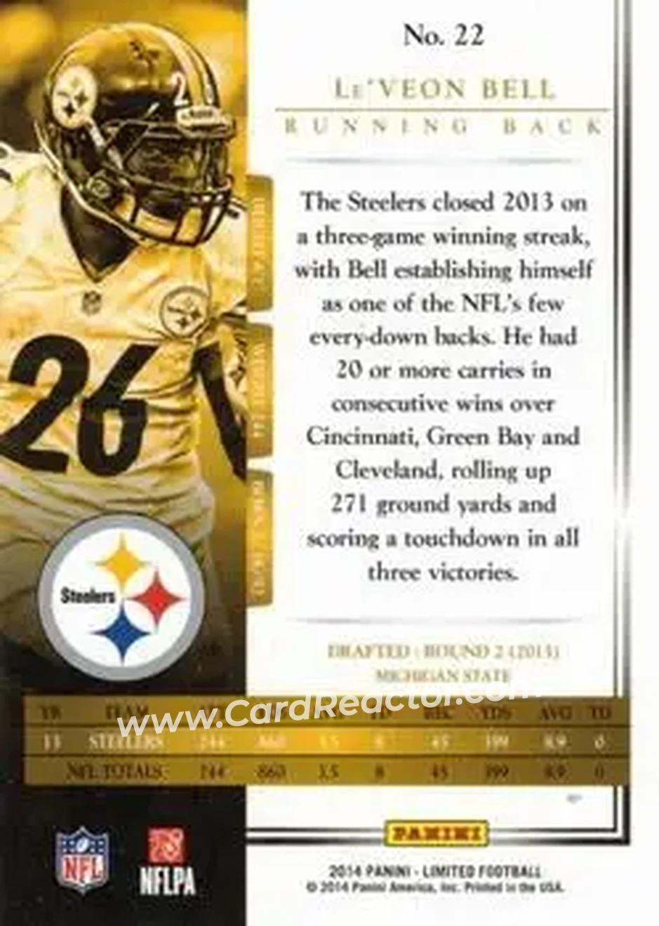 2014 Panini Limited #22 - Le'Veon Bell - Pittsburgh Steelers - Back