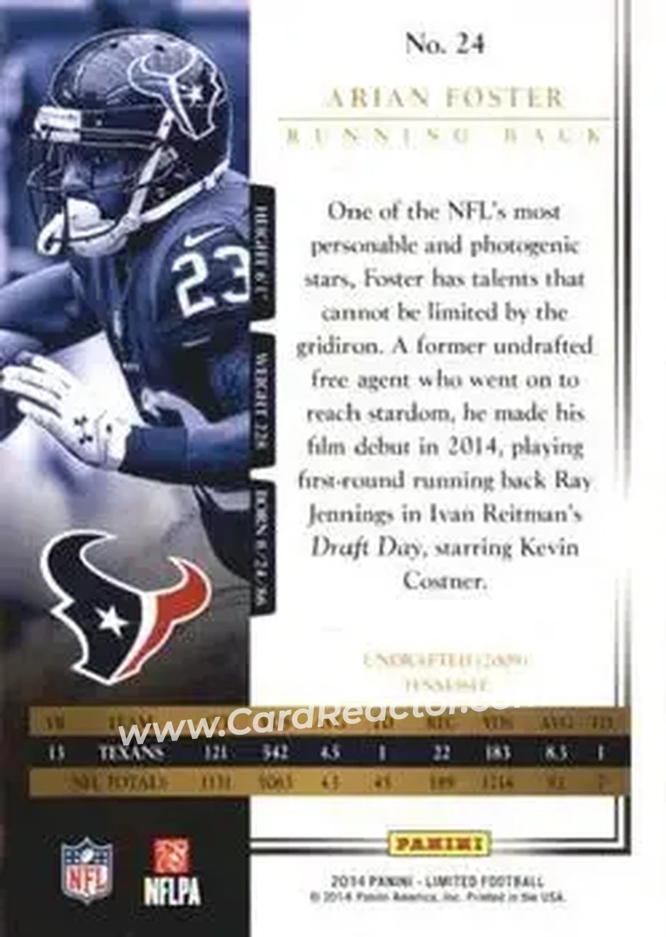 2014 Panini Limited #24 - Arian Foster - Houston Texans - Back