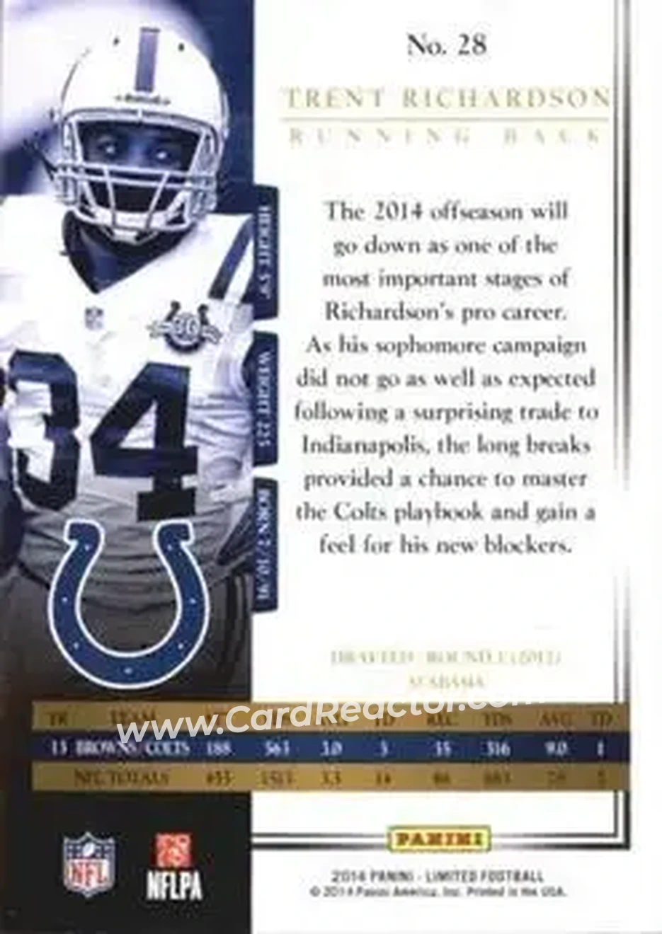 2014 Panini Limited #28 - Trent Richardson - Indianapolis Colts - Back