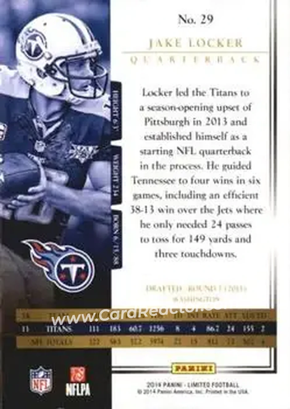 2014 Panini Limited #29 - Jake Locker - Tennessee Titans - Back