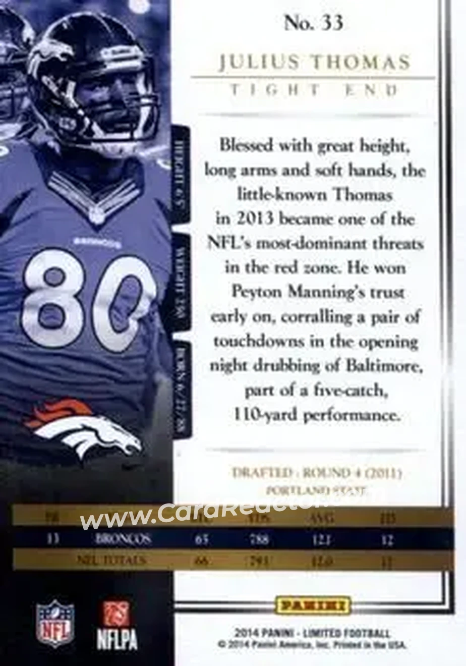 2014 Panini Limited #33 - Julius Thomas - Denver Broncos - Back