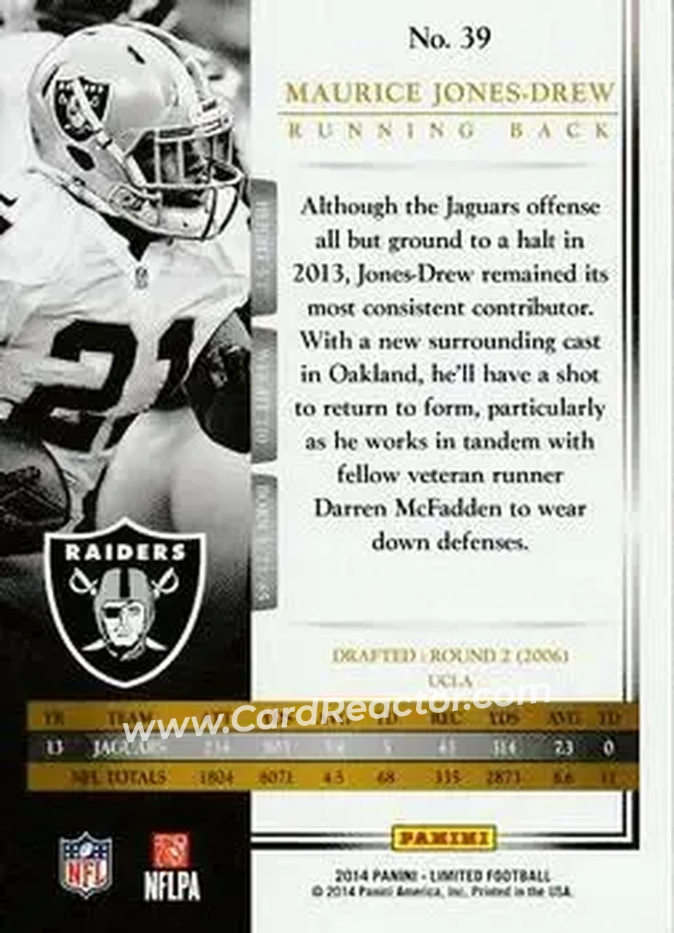 2014 Panini Limited #39 - Maurice Jones-Drew - Oakland Raiders - Back
