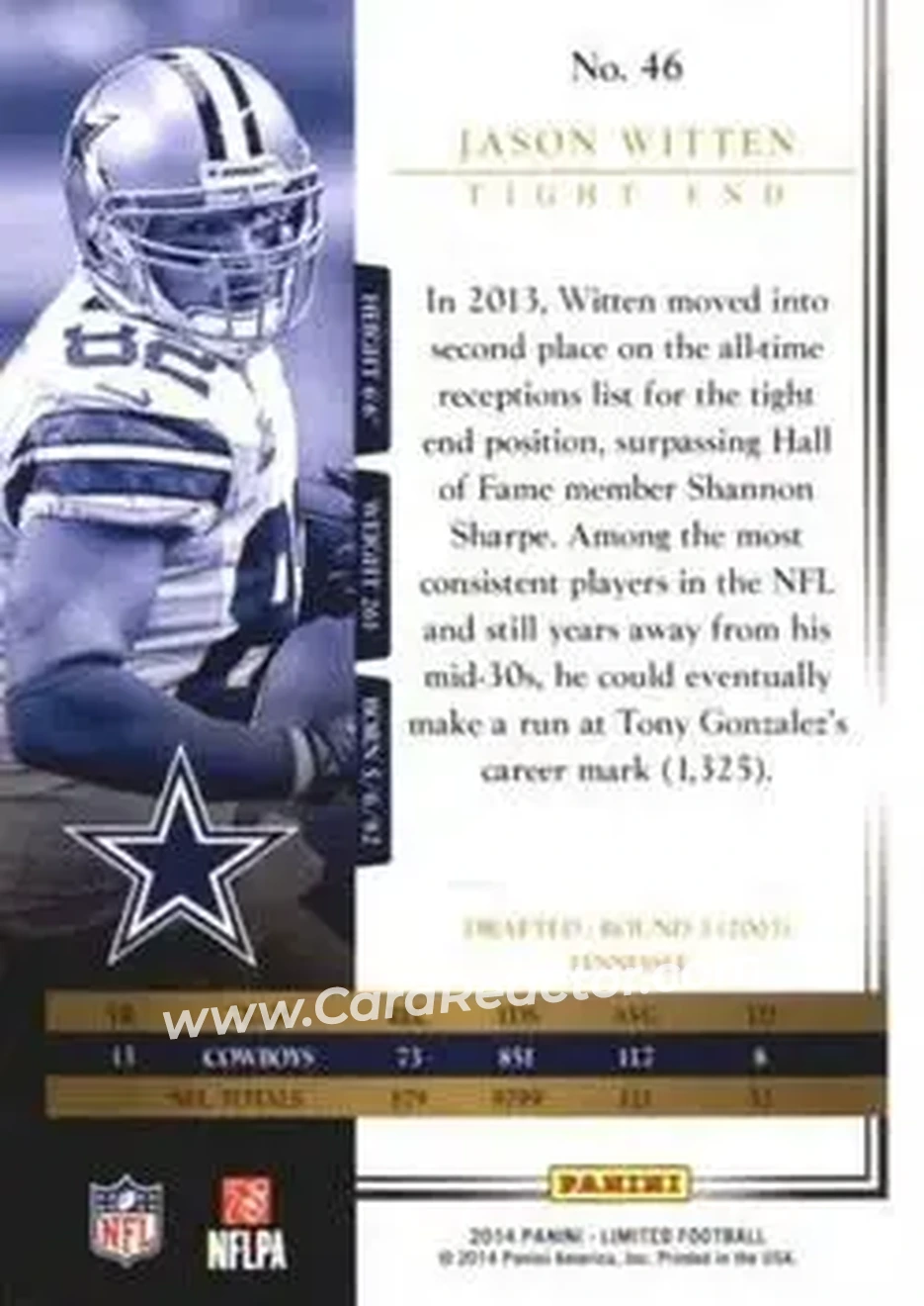 2014 Panini Limited #46 - Jason Witten - Dallas Cowboys - Back