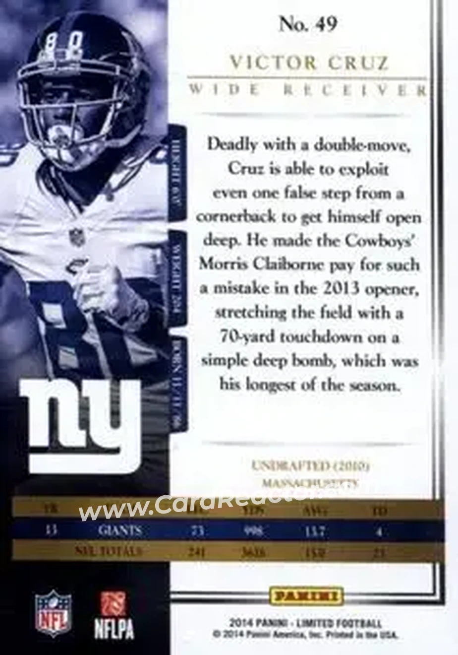 2014 Panini Limited #49 - Victor Cruz - New York Giants - Back