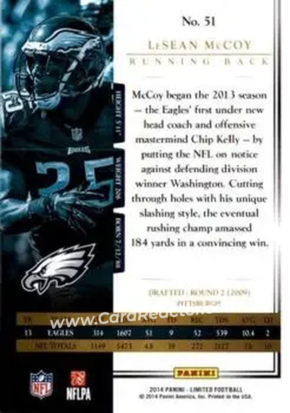 2014 Panini Limited #51 - LeSean McCoy - Philadelphia Eagles - Back