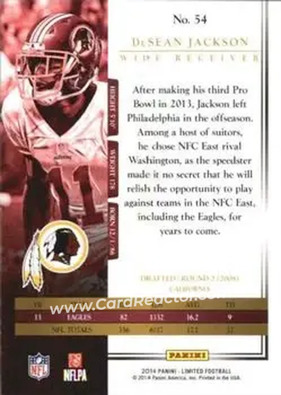 2014 Panini Limited #54 - DeSean Jackson - Washington Redskins - Back