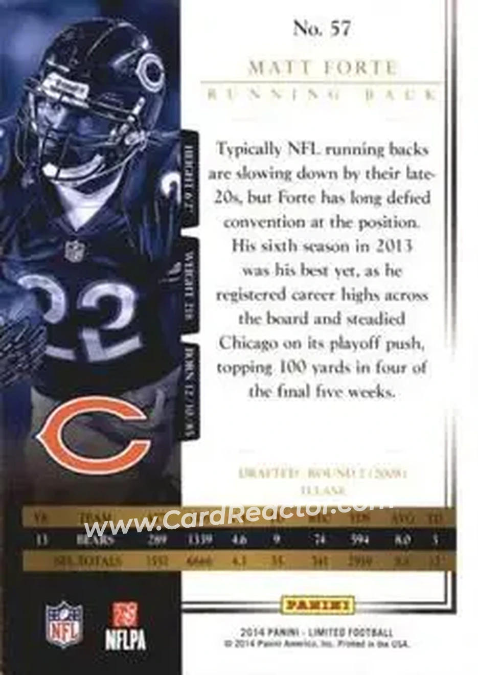 2014 Panini Limited #57 - Matt Forte - Chicago Bears - Back