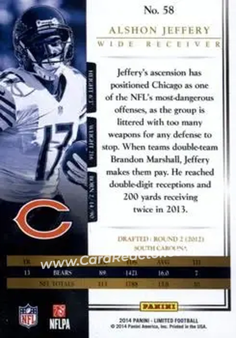 2014 Panini Limited #58 - Alshon Jeffery - Chicago Bears - Back