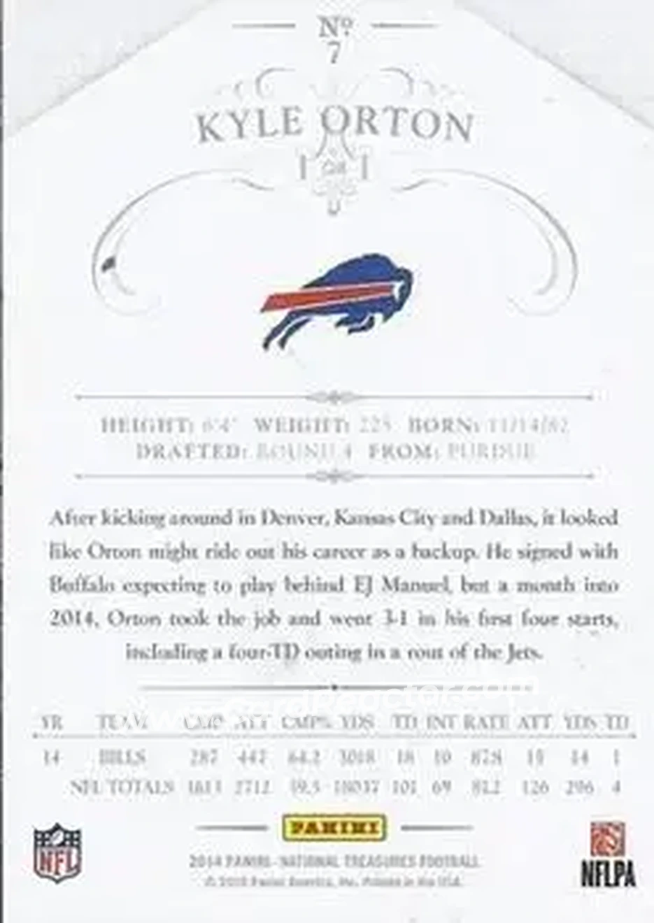 2014 Panini National Treasures #7 - Kyle Orton - Buffalo Bills - Back
