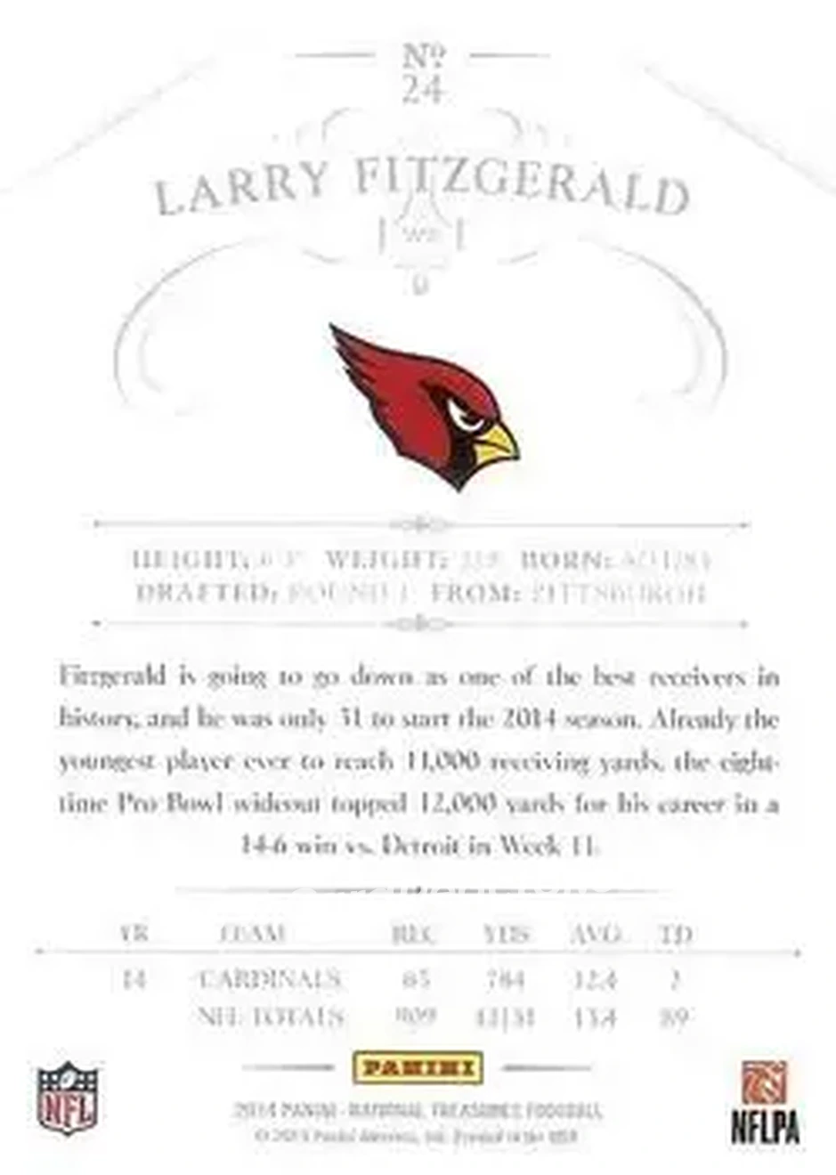 2014 Panini National Treasures #24 - Larry Fitzgerald - Arizona Cardinals - Back 2014 Panini National Treasures #24 - Larry Fitzgerald - Arizona Cardinals - Back