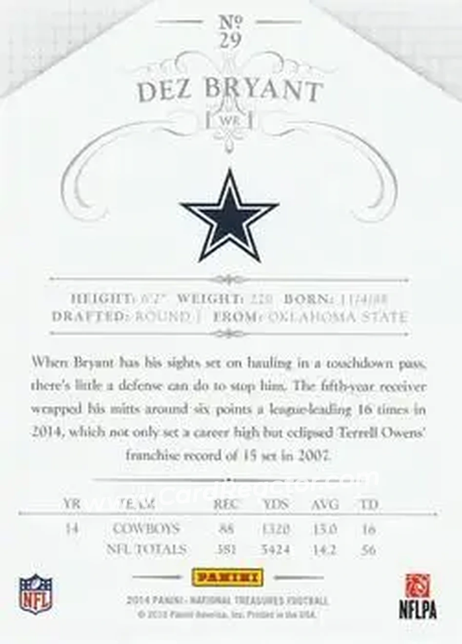 2014 Panini National Treasures #29 - Dez Bryant - Dallas Cowboys - Back