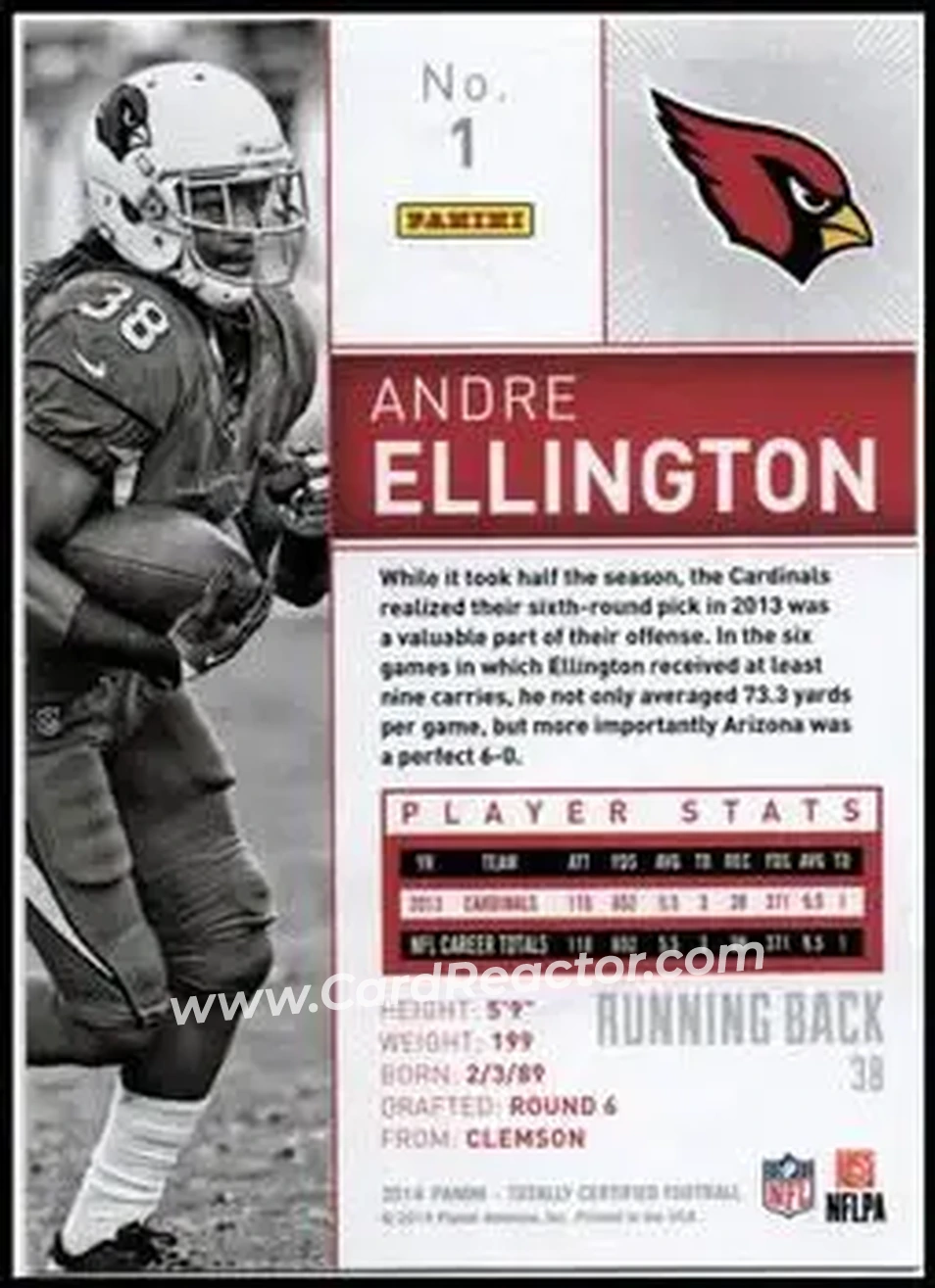 2014 Panini Totally Certified #1 - Andre Ellington - Arizona Cardinals - Back