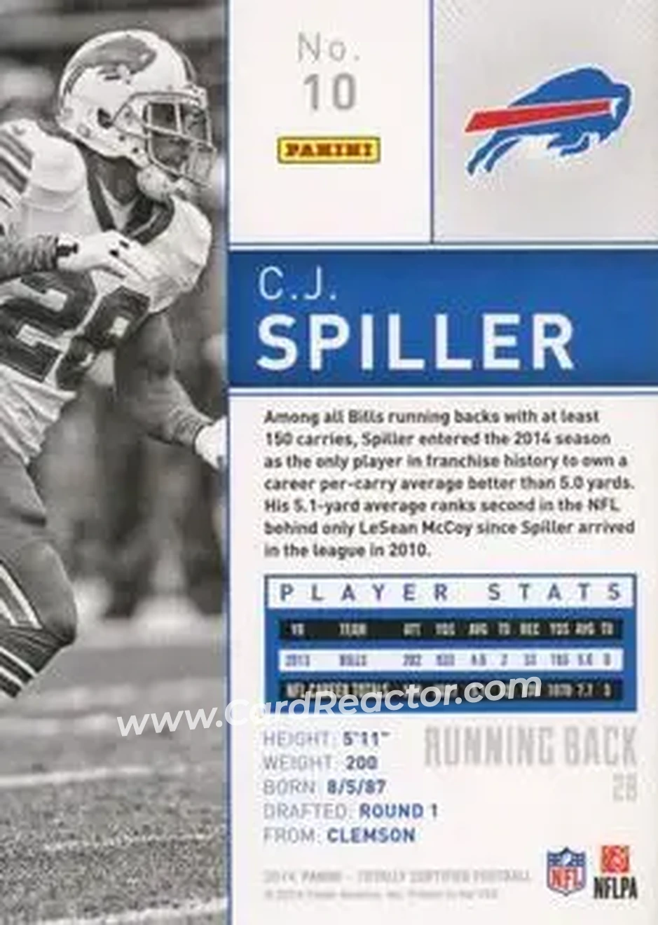 2014 Panini Totally Certified #10 - C.J. Spiller - Buffalo Bills - Back