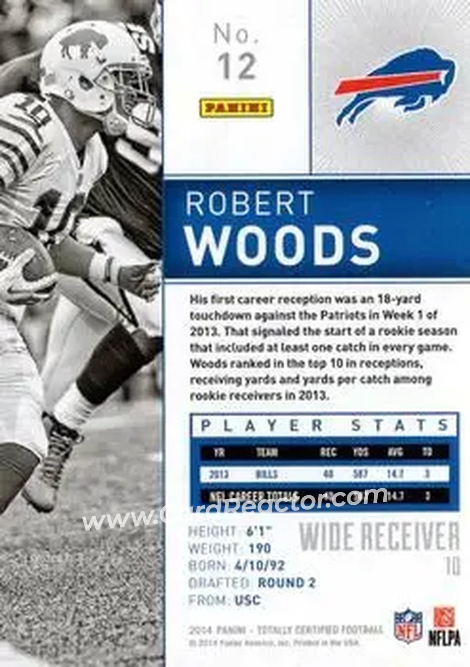 2014 Panini Totally Certified #12 - Robert Woods - Buffalo Bills - Back