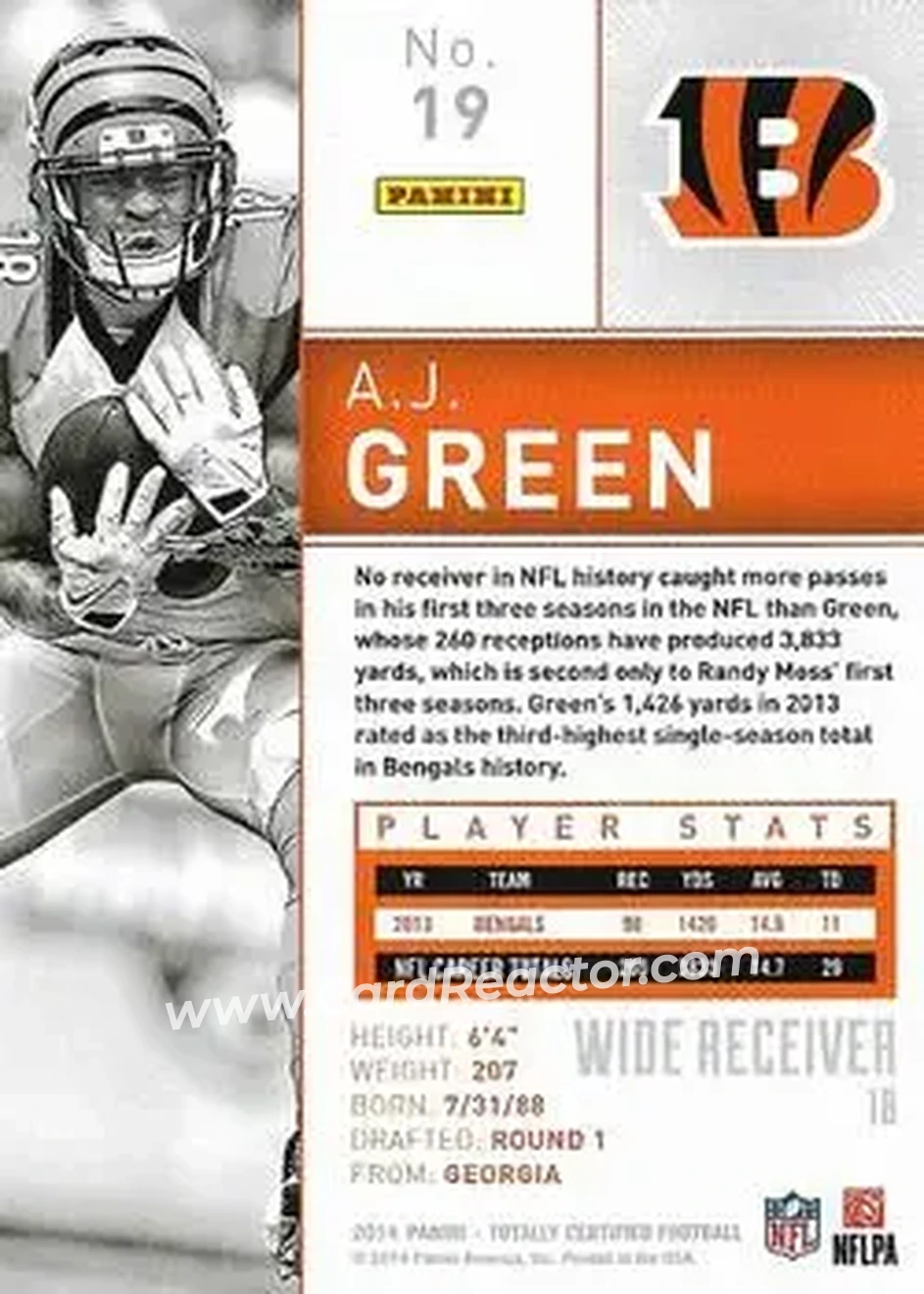 2014 Panini Totally Certified #19 - A.J. Green - Cincinnati Bengals - Back