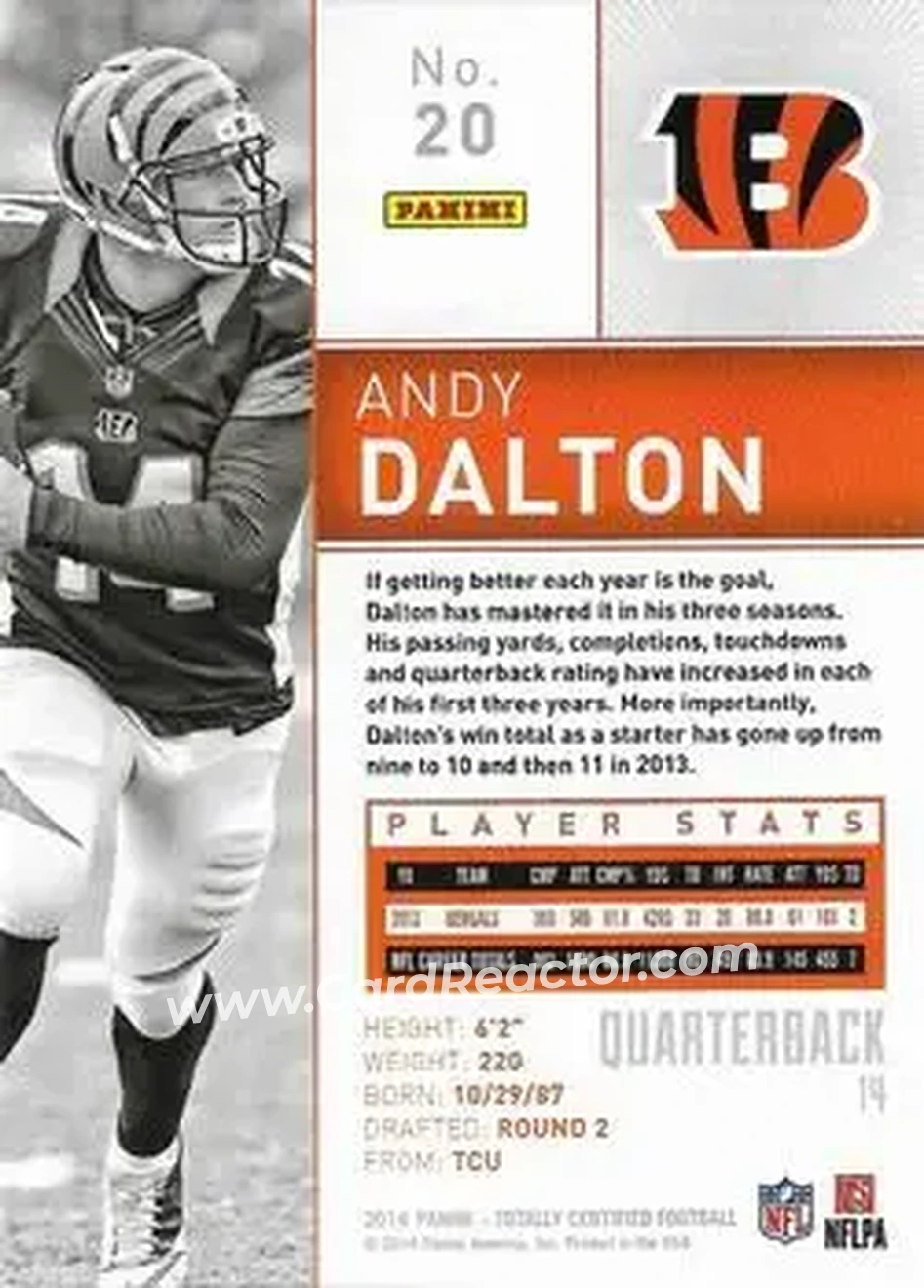 2014 Panini Totally Certified #20 - Andy Dalton - Cincinnati Bengals - Back
