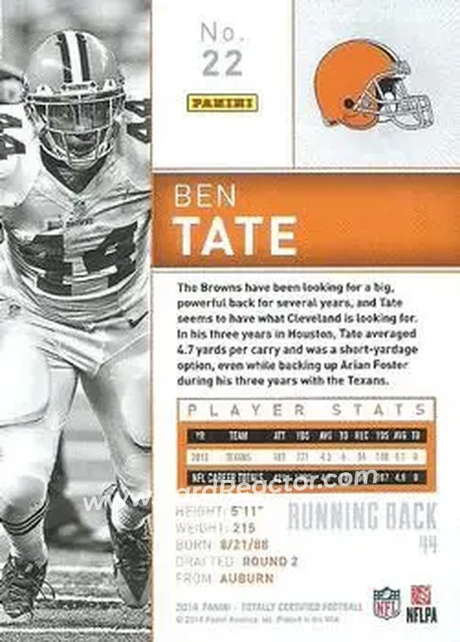 2014 Panini Totally Certified #22 - Ben Tate - Cleveland Browns - Back