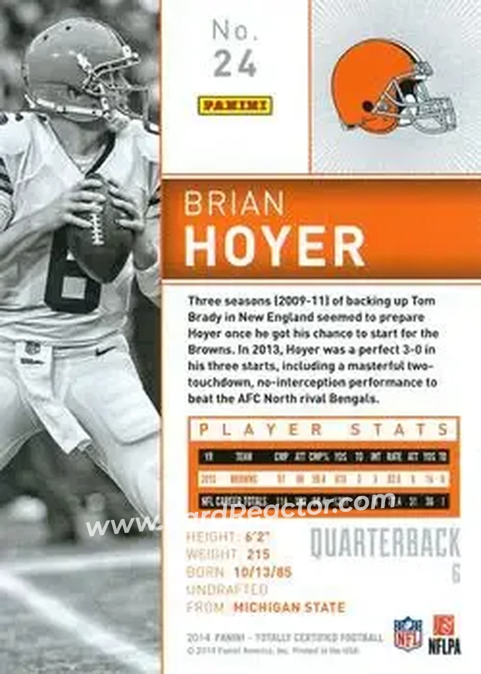 2014 Panini Totally Certified #24 - Brian Hoyer - Cleveland Browns - Back