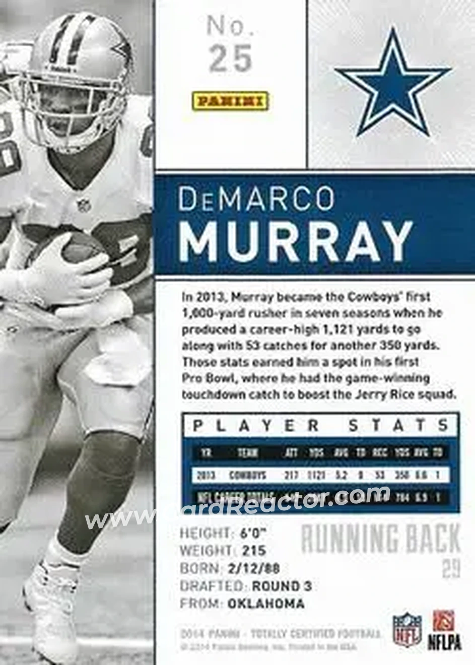 2014 Panini Totally Certified #25 - DeMarco Murray - Dallas Cowboys - Back