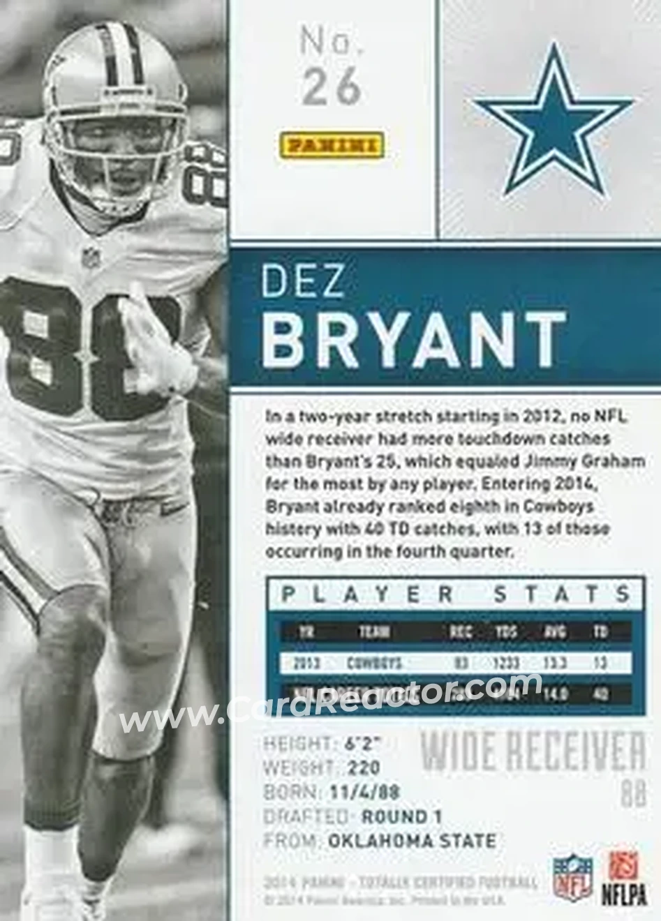 2014 Panini Totally Certified #26 - Dez Bryant - Dallas Cowboys - Back
