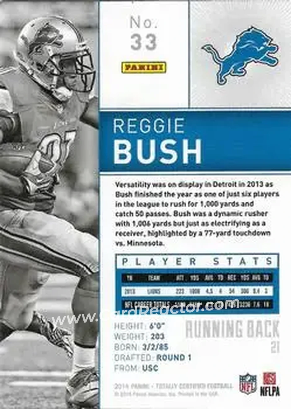 2014 Panini Totally Certified #33 - Reggie Bush - Detroit Lions - Back 2014 Panini Totally Certified #33 - Reggie Bush - Detroit Lions - Back