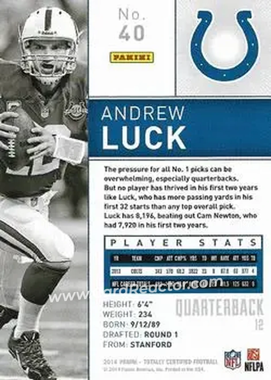 2014 Panini Totally Certified #40 - Andrew Luck - Indianapolis Colts - Back