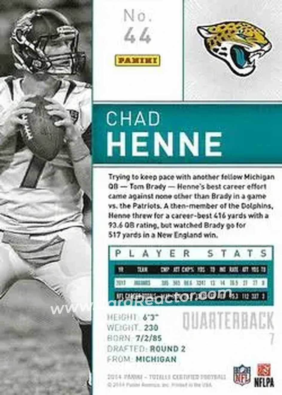 2014 Panini Totally Certified #44 - Chad Henne - Jacksonville Jaguars - Back