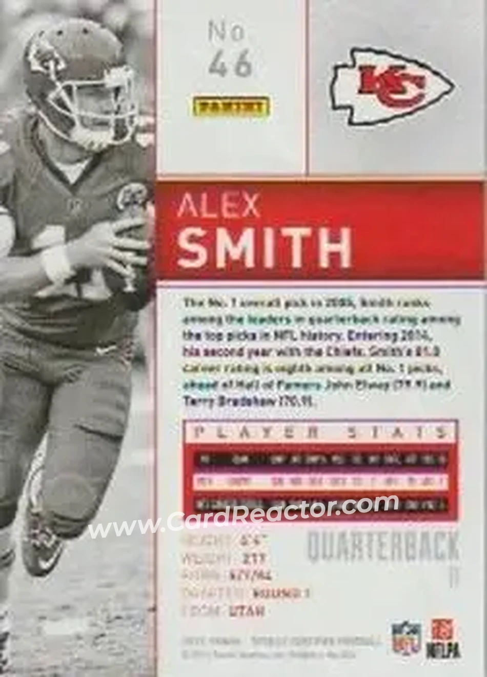 2014 Panini Totally Certified #46 - Alex Smith - Kansas City Chiefs - Back
