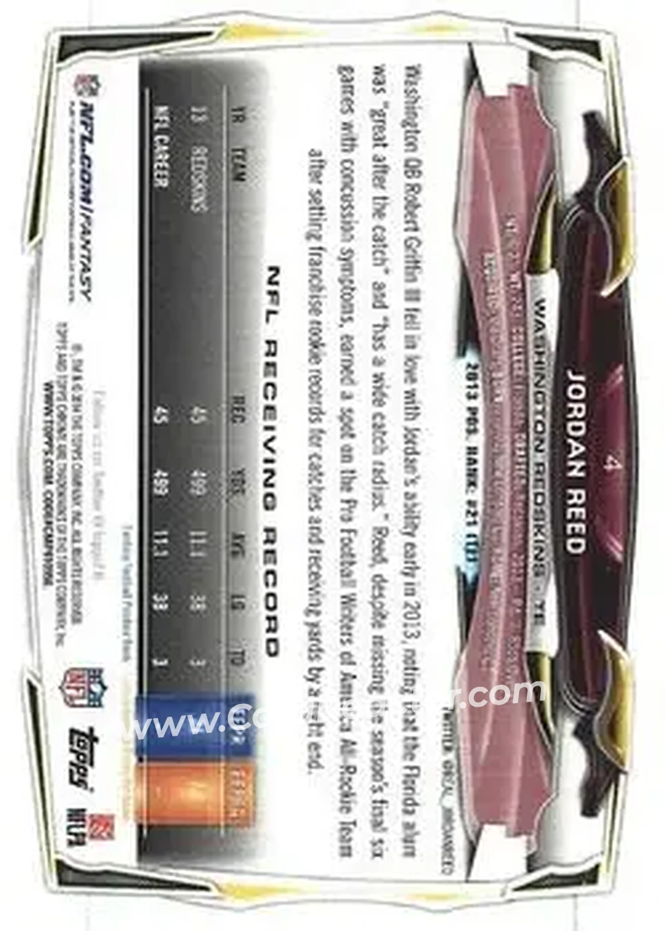 2014 Topps Chrome #4 - Jordan Reed - Washington Redskins - Back